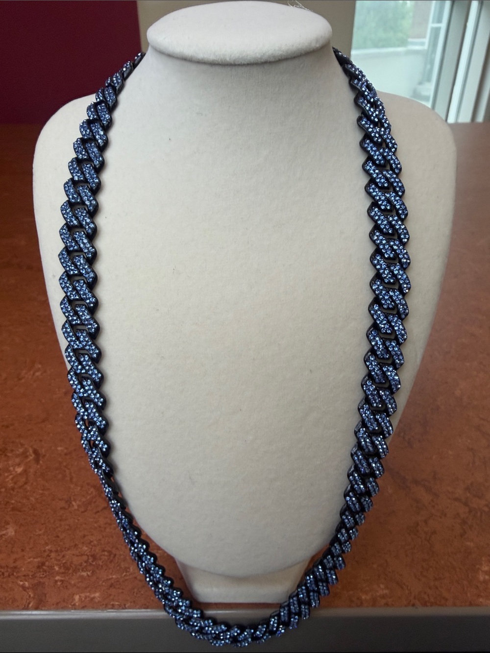 Blue Link Chain w/Black Accents - VVSCZ Jewels - 24 inches